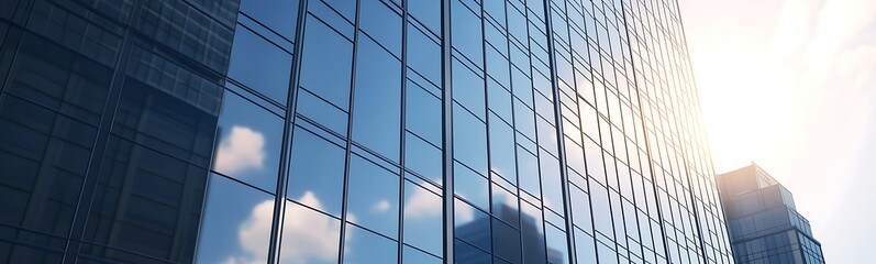 Aufkleber - Close-up architectural shot of a glass high-rise building highlighting modern design elements.