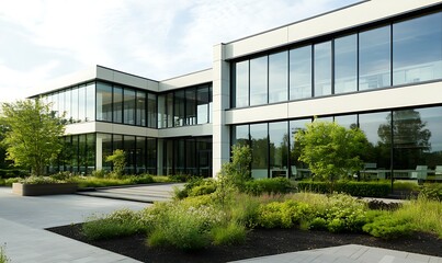 Fototapete - A modern corporate office building showcasing contemporary architectural design.