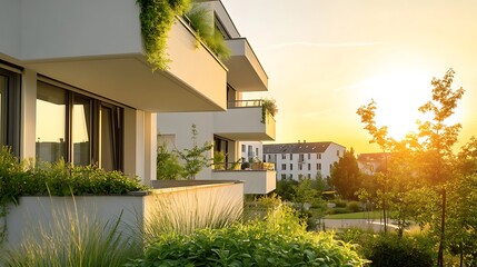 Poster - A contemporary residential area featuring stylish white architecture.