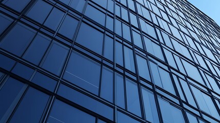 Fototapete - A detailed close-up image of a modern high-rise office tower showcasing architectural features.