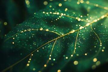 Wall Mural - green leaf with water drops