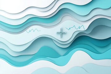 Aufkleber - Calming layered paper art background with abstract medical symbols in soothing blue and teal tones for clean design Generative AI