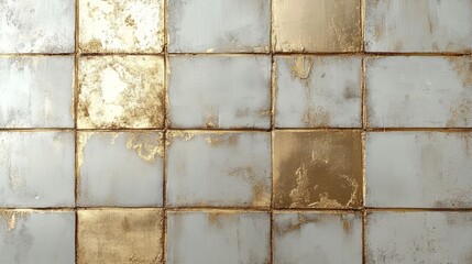 Wall Mural - decorative wall made of square tiles with gold and white coloring