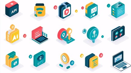 grid layout of colorful api icons, each representing different functionalities like analytics, authe