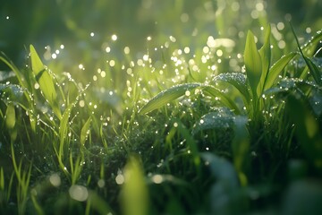 Wall Mural - green grass with dew drops