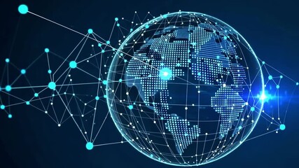 Wall Mural - global technology grid with flowing data stream