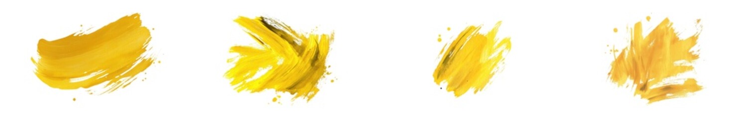 Poster - This photo shows an isolated yellow wax pastel crayon spot, characterized by its grunge style, on a white background