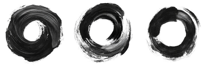 Poster - This photo shows an isolated black grunge circle painted with oil and brush strokes on a white background