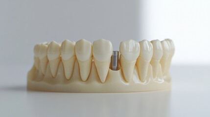 Aufkleber - High quality 3D model featuring a dental arch with a focused dental implant among natural teeth in detail Generative AI