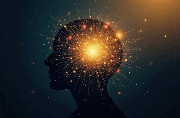 Wall Mural - Abstract visualization of mental health: the interweaving of bright and dark lines, symbolizing emotions. In the center is a luminous core surrounded by chaotic, but ordered forms. 