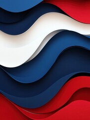 Fototapete - Dynamic layered waves in red, blue, and white create a powerful abstract background for national pride and movement Generative AI