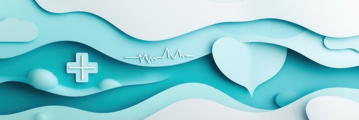 Aufkleber - Layered paper art design featuring calming blue tones and subtle medical symbols for health related themes Generative AI