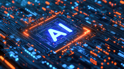 Wall Mural - futuristic ai microchip circuit board glow technology concept art