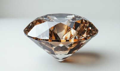 Sparkling brown diamond reflecting light on a smooth surface