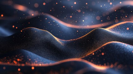 Wall Mural - Abstract illustration of undulating dark waves with glowing particles