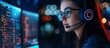 © Pinit - Female IT help desk professional equipped with a headset and glasses.