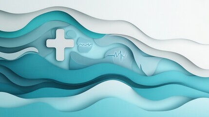 Aufkleber - Layered paper art design featuring calming blue tones with subtle medical symbols and clean space for text Generative AI