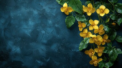 Wall Mural - Yellow Flowers on Dark Textured Surface