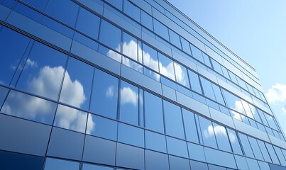 Fototapete - Futuristic office building close-up showcasing modern architecture and design elements.