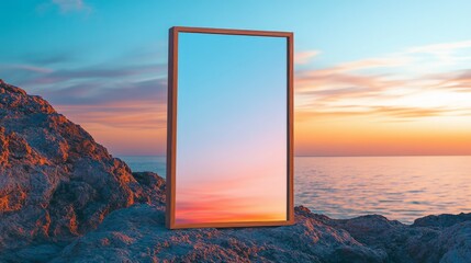 Wall Mural - a framed mirror reflecting the beautiful sky and ocean scene