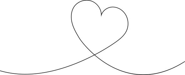 Heart continuous line drawing. Single hand drawn contour heart, love, romance, wedding. Shape heart lineart. Single lineart sketch heart. Symbol love. Heart fashion Simple icon on white background. 