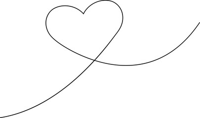 Heart continuous line drawing. Single hand drawn contour heart, love, romance, wedding. Shape heart lineart. Single lineart sketch heart. Symbol love. Heart fashion Simple icon on white background. 