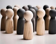 © theshooter - figuras de peones de madera negras y blancas símbolo de un grupo de personas diferentes trabajando en equipo como reflejo de unión, diversidad, inclusión colaboración y cooperación