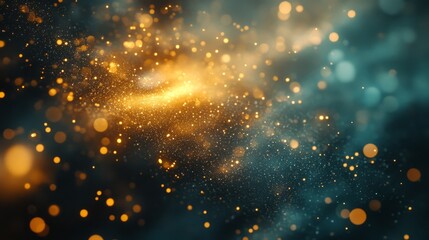 Wall Mural - Beautiful abstract image with luminous golden particles and dark blue hues