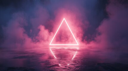 Wall Mural - glowing pink neon triangle surrounded by hazy atmospheric elements