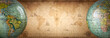 © Tryfonov - Ancient globe on the old map background. Retro style. Science, education, travel, vintage background. History and geography team.