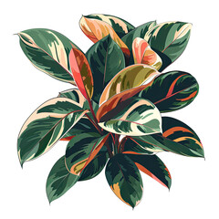 Variegated Rubber Plant With Stylized Leaves On Black Backdrop. Perfect For Adding A Touch Of Nature
