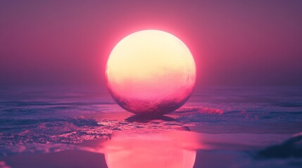 Wall Mural - a glowing spherical object reflects onto a purple surface