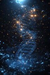 Wall Mural - blue illuminated dna helix on a cosmic abstract background