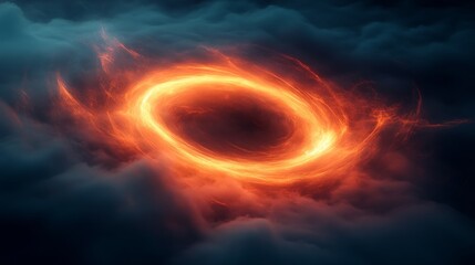 Wall Mural - A glowing orange ring surrounded by dark blue and gray clouds