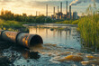 © Martinesku - Industrial discharge effluent pollution of water, pipeline discharging liquid industrial waste into a river. Environmental pollution, Hazardous waste water from factory