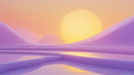 Wall Mural - an abstract rendering of a landscape with a big bright sun