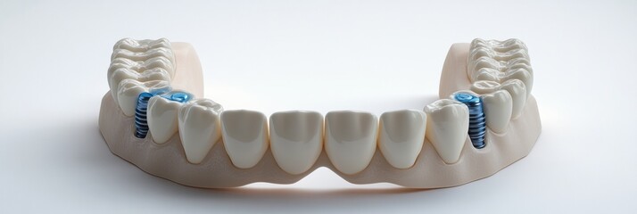 Aufkleber - 3D dental arch model showcasing implants with color highlights against a light background for educational purposes Generative AI