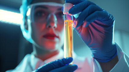 Poster - This Scientist analyzes a vibrant stem cell sample in a modern laboratory setting during research hours.