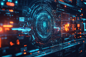 abstract digital data visualization with glowing lines and circular elements, representing futuristi