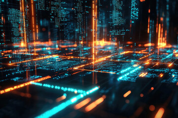Aufkleber - Abstract digital landscape of glowing lines and data streams, visualizing complex information processing.