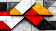 © heinng - Geometric wall art boldly displays vibrant red orange white black shapes. AI Generated