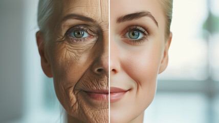 Aufkleber - This Side by side comparison illustrates the rejuvenating effects of stem cells on aging skin.
