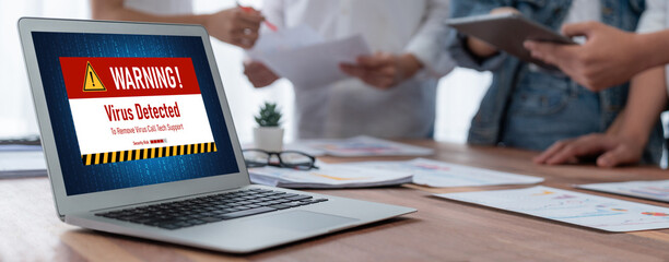 Leinwandbilder - Virus warning alert on computer screen detected brisk cyber threat , hacker, computer virus and malware