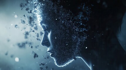 Aufkleber - Futuristic depiction of AI driven politics through abstract digital particles forming a human silhouette Generative AI