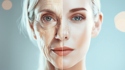 Aufkleber - This Before and after representation illustrating the effects of stem cell therapy on aging skin.