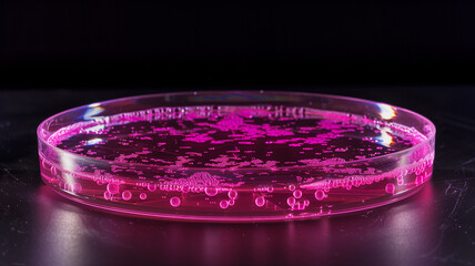 Poster - The petri dish displays stem cells in pink medium, showcasing their regenerative abilities.