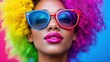 © DKPhoto - An eye-catching portrait of a woman with multicolored hair and trendy glasses, embodying playful creativity and self-expression, a true representation of modern artistic flair and individuality.