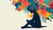 © almeera - Child's Sadness, Abstract Brain, Emotional Distress,  Sitting Figure, Colorful Burst