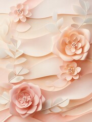 Aufkleber - Elegant paper art background featuring pastel flowers and leafy designs for versatile design use Generative AI