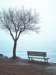 Wall Mural - bench by tree and water